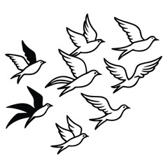 Vibrant collection of flying bird illustrations in various poses and styles perfect for nature and wildlife designs