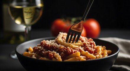 Delicious Pasta with Tomato Sauce and Parmesan Cheese Served in a Bowl