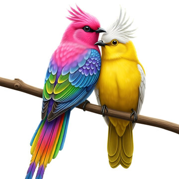 Two colorful parrots perched on a branch against a black background