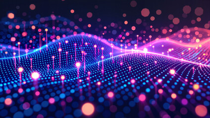 Abstract glowing pink and purple digital waves