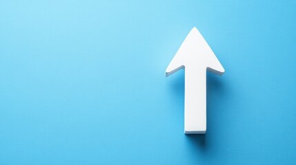 White upward arrow on blue background; growth concept
