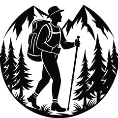 Collection of diverse hiker and trekker silhouettes for outdoor adventure designs