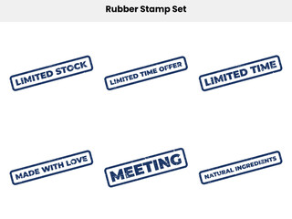 Blue Ink Rubber Stamp Set with Limited Time Stock Offer Meeting on White