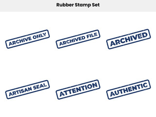 Collection of Distressed Blue Rubber Stamp Impressions on a White Background