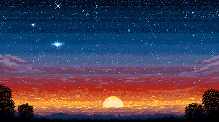 Naklejka premium 픽셀 아트 일출 풍경