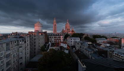Sacr&eacute;-C&oelig;ur basilica panorama from the top, monmartre, Paris at the sunset