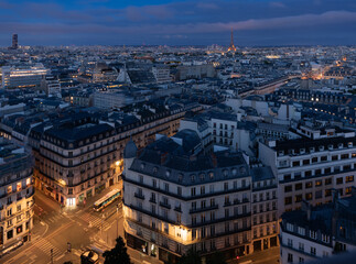 Paris from above, central quarters at the sunrise