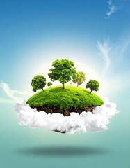 Floating island with lush trees