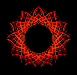 dynamic twirl of sun shape, mystical sun crown with tongues of fire, fractal art