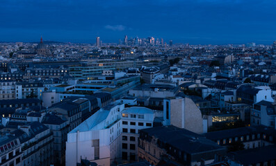 Paris panorama from above, La Defanse and central quarters at the sunrise