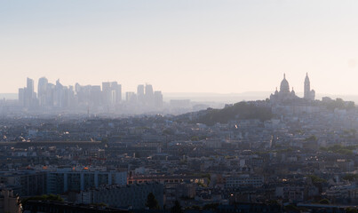 Sacr&eacute;-C&oelig;ur basilica and La Defense quater, Paris top panorama