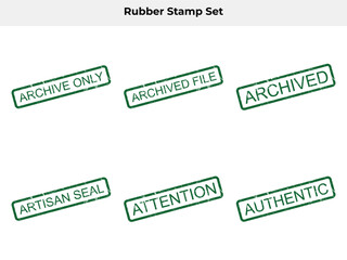 Fototapeta premium Green Distressed Rubber Stamp Set with Archive, Artisan, Authentic, Attention Words on White