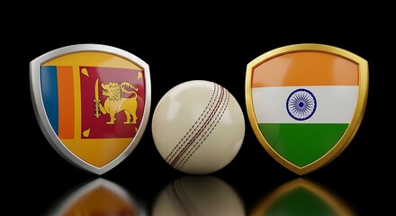 Cricket Showdown India versus Sri Lanka Matchup with National Flags and a Ball in the Center on a Black Background