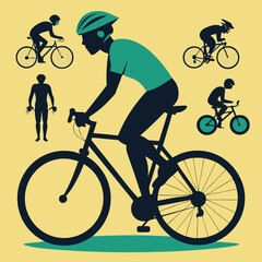 Fototapeta premium Collection of diverse cyclist silhouettes in action poses on bicycles