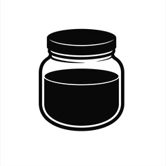 Simple black and white vector illustration of a jar filled with a dark liquid