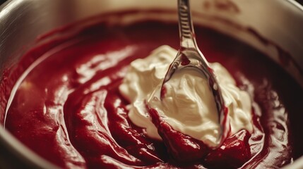 The deep red color of the soup and the smooth texture of the sour cream are captured in beautiful 8K detail. --ar 16:9 --v 6.1 Job ID: a4901879-1fcd-4db1-9c40-d776c51aa016