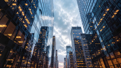 Obraz premium Street view of skyscrapers with modern architecture
