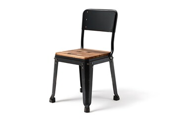Fototapeta premium Charming rustic chair with wooden seat offers a touch of vintage industrial style to enhance your dining space or add character to a modern interior design project