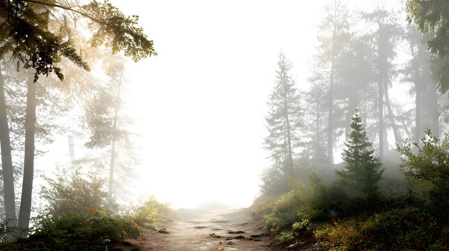 Misty forest path isolated on white background - Powered by Adobe
