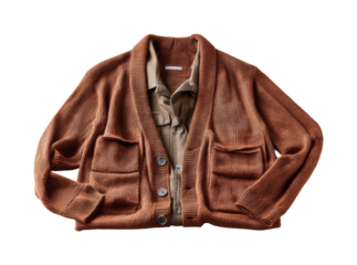 Stylish cardigan displayed on table fashion cozy room PNG, isolated on transparent background