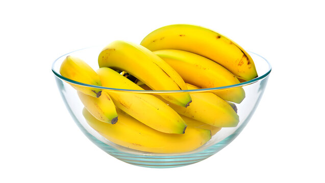 A clear glass bowl filled with ripe yellow bananas isolated on transparent background - Powered by Adobe