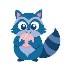 Raccoon Stealing Donut Silhouette Cartoon Vector