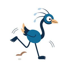 Ostrich With Jogging Silhouette Cartoon Illustration