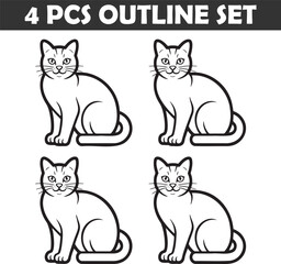 Set of Cat Outline vector illustration isolated On Transparent Background