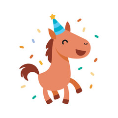 Horse Wearing Party Hat And Laughing Silhouette
