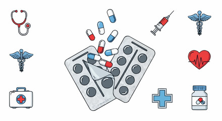 Medicine and pharmacy medical healthcare icons and pills vector design for pharmaceutical and healthcare industry promotion use vector