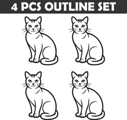 Fototapeta premium Set of Cat Outline vector illustration isolated On Transparent Background