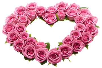 Pink roses heart shape isolated on a transparent background
