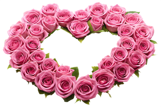 Pink roses heart shape isolated on a transparent background
