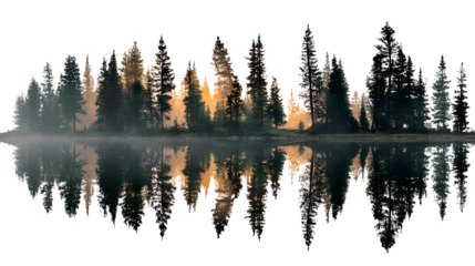 Forest Reflection at Dusk isolated on white background