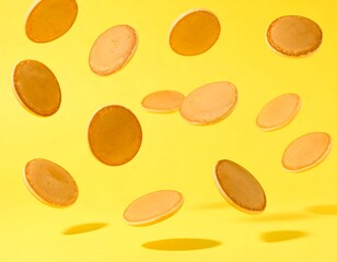 Floating pancakes on a bright yellow background