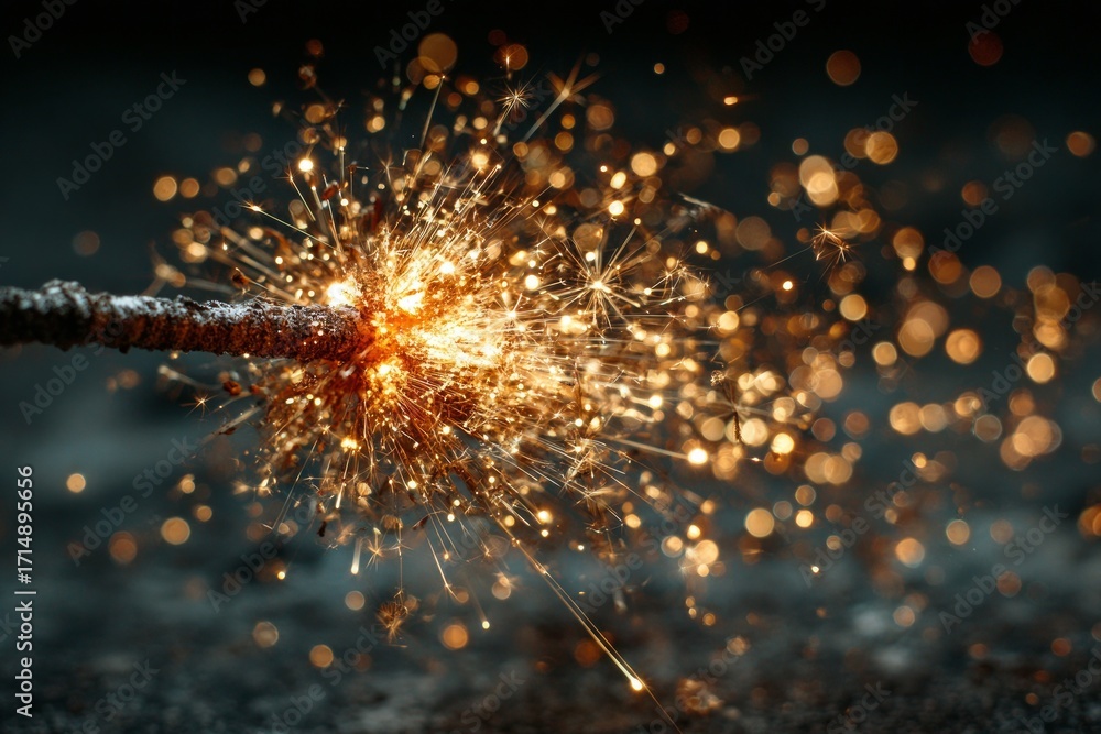 Aufkleber sparkler creating golden sparks and warm bokeh on a dark background