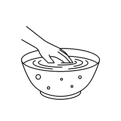 Hand in bowl with water for washing or spa
