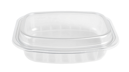 Blank plastic clamshell container suitable for food storage and packaging isolated on transparent background