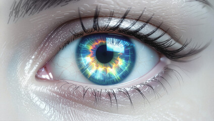 Obraz premium Futuristic glowing blue human eye macro close-up