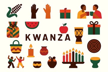 Modern Kwanzaa Spirit Colorful Kwanzaa Symbols and Icons for Cultural Celebration