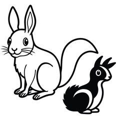 Charming cartoon forest scene featuring a playful squirrel and a friendly rabbit in a vibrant natural setting