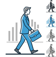 Professional Man Walking with Briefcase and Business Growth Chart
