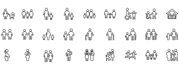 Family icon set &mdash; parents, children, love, relationship, togetherness, care