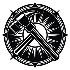 Modern construction hammer tool logo design with bold lines and vibrant colors