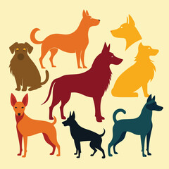 Collection of diverse dog breed silhouettes for graphic design and animal lovers