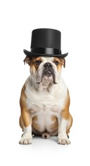 Obraz premium dog wearing a top hat, formal attire, on a solid white background