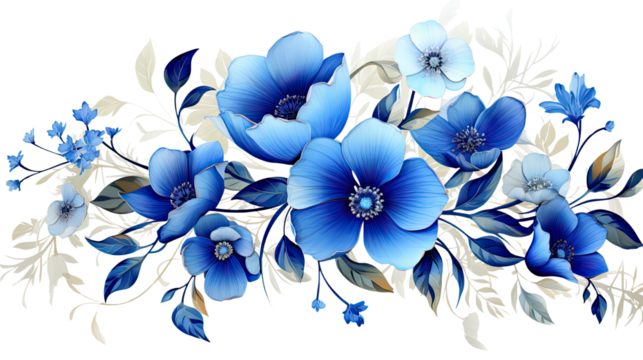 bouquet of blue flowers isolated on white 