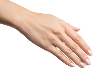 Fototapeta premium A View of a woman Hand with Pink Manicured Nails Reaching Out to the Side