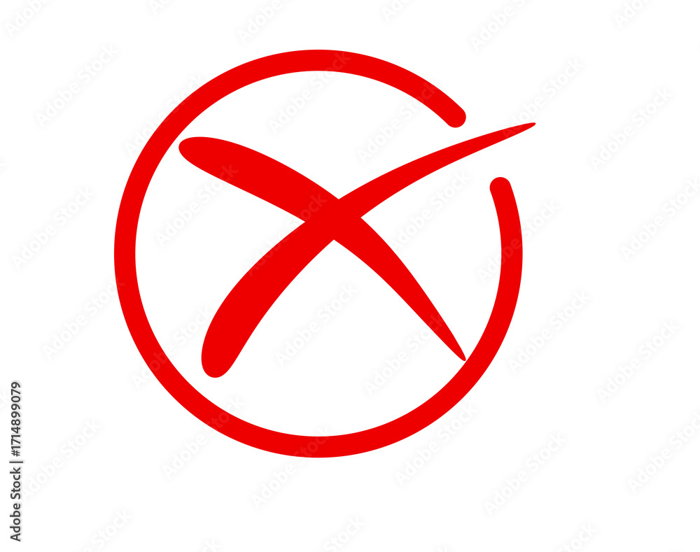 Poster red cross mark inside a circle, isolated on transparent background