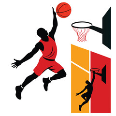 Dynamic basketball player silhouette set capturing a powerful dunking action © SHAHNAZ